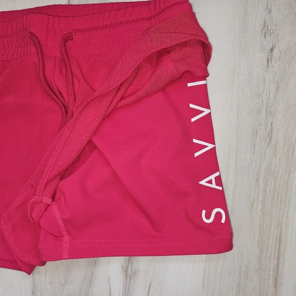 Savvi Aria Mesh Double Layer Athletic Running Shorts Hot Pink Neon Size Medium M - Picture 5 of 10